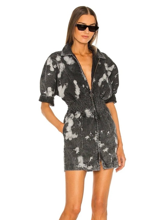 Retrofete Dresses & Skirts - Retrofète Black and White Acid-Wash Denim Mini Dress